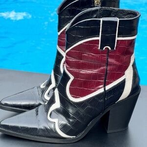 ZARA LEATHER HEELED COWBOY ANKLE BOOTS MULTICOLOURED SIZE 8 (EUR 39)